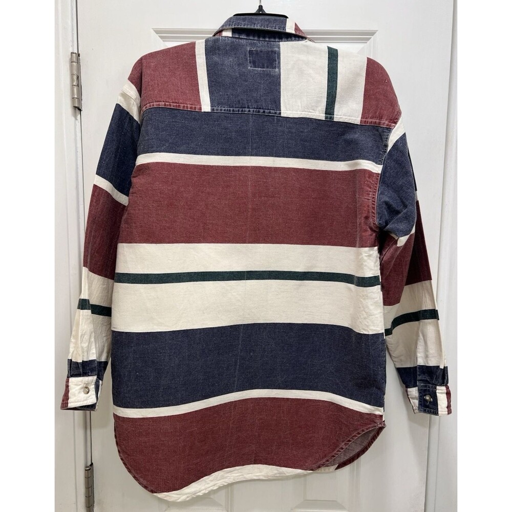 Quizz NY VTG Women's Denim Med Long Sleeve Buttoned-Up Shirt Navy Blue Red White - Picture 7 of 8